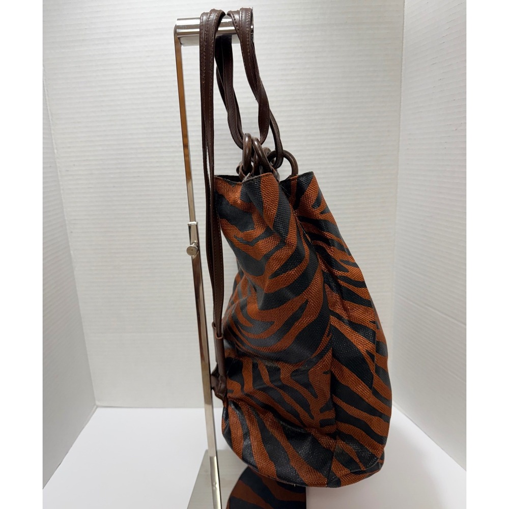 Alfredo Picchi Bucket Bag Zebra‎ Woven Leather Trim Boho Y2K Safari Quiet Luxury - Picture 4 of 11